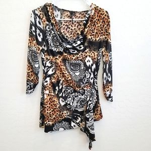 Essentials By Milano Paisley & Animal Print Blouse Top Women's Size Small